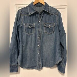 Seven7 Blue Denim Button Down Shirt w Snaps